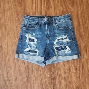 Judy Blue Women's Distressed Star Jean Shorts - Blue